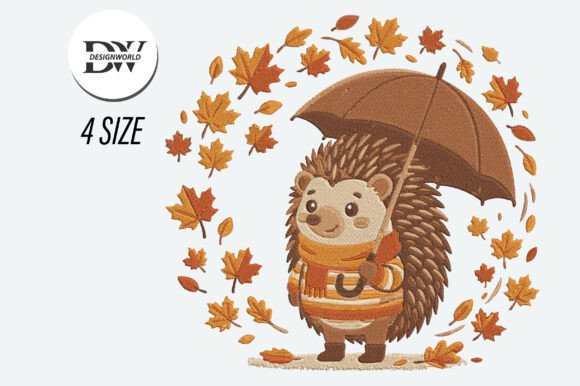 Download Hedgehog with Umbrella Autumn Embroidery - Premium Resources